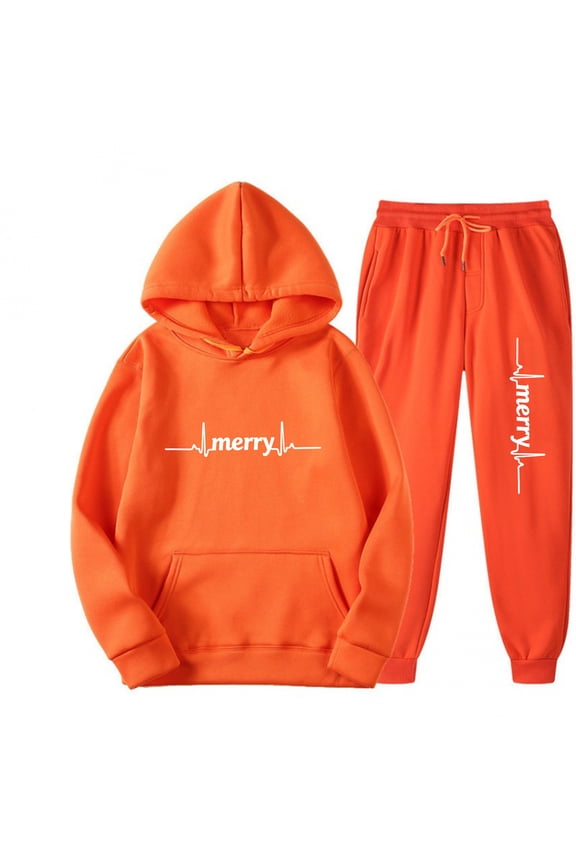 Matching Sweat Sets for Women Long Sleeve Christmas Hoodie Athletic Pants Casual Athletic Sweatsuits Women 2 Piece Outfit Orange XXL