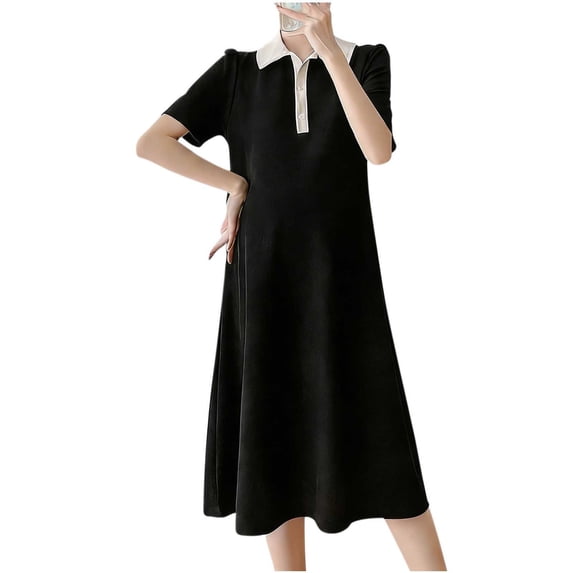 Stamzod Maternity Midi Dress Baby Shower Pregnancy Dresses for Photoshoot Maternity Outfits Summer Clothes 2026 Black B M