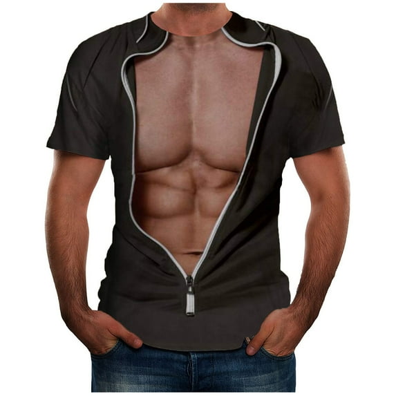 Stamzod Men Clothes Clearance Funny Fake Muscle Tee Shirts For Men Short Sleeve Shirts Casual 3D Pattern Plus Size Men's Shirts Graphic Tees