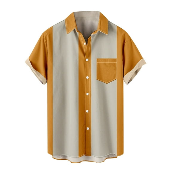 Stamzod Men Clothes Clearance Men's Vintage Dress Shirts Short Sleeve Colorblock Tops Casual Fashion Button Down Plus Size Business Shirts