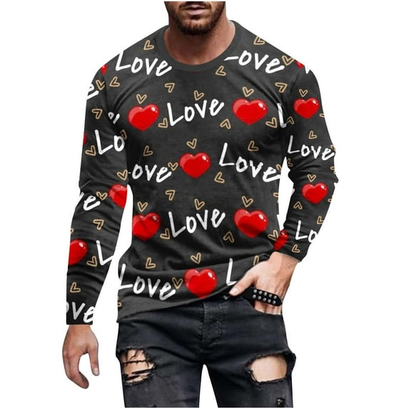 Stamzod Men Clothes Clearance Men's Vintage T Shirts Long Sleeve Tops For Men Color Funny Heart Print Plus Size Graphic Tees Men's T Shirts