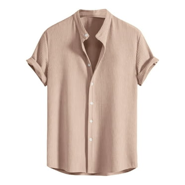 Stamzod Men Clothes Mens Shirts Casual Short Sleeve Shirts for Men Solid Color Button Neck Men Shirts on Clearance
