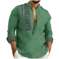thumbnail image 1 of Stamzod Men Linen Shirt Ethnic Style Print Mock Neck Long Sleeve Cuban Guayabera Shirts Button Down Lightweight Casual Beach Golf Shirt for Men on, 1 of 6