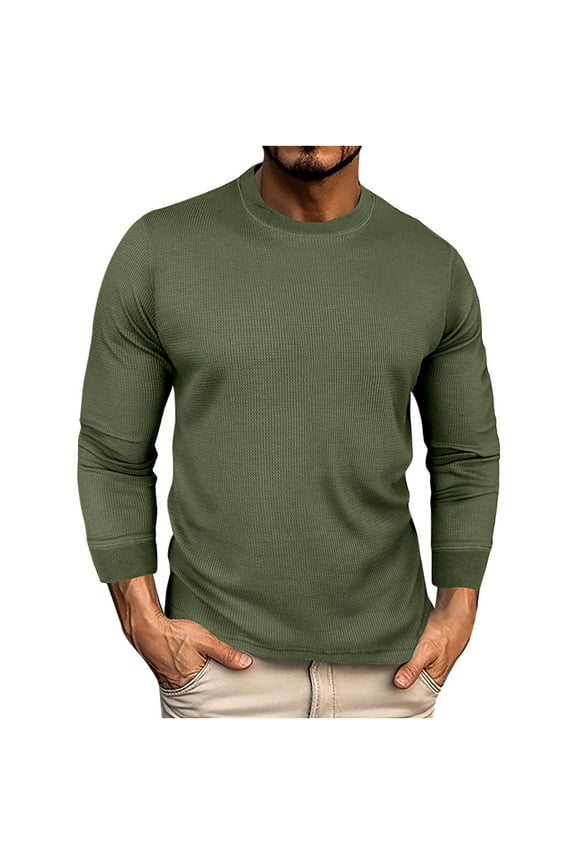 Men's Long Sleeve Waffle Thermal Shirt Slim Fit Stretch Pullover Underwear Solid Fall Winter Casual Basic T-Shirt