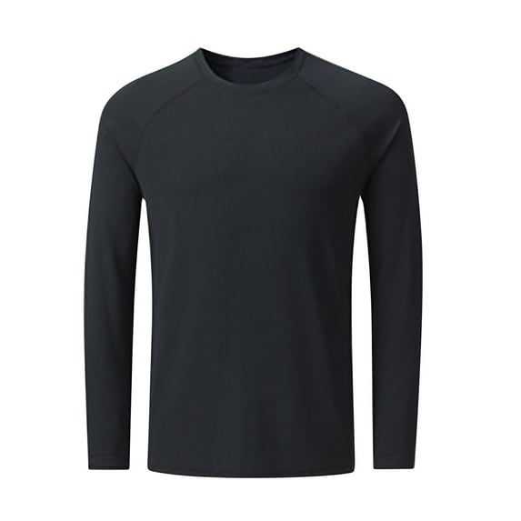 Stamzod Men's T-Shirt Curve Hem Lightweight Breathable Long Sleeve Casual Basic Tee Shirt Slim Fit Solid Ribbed Workout Shirt