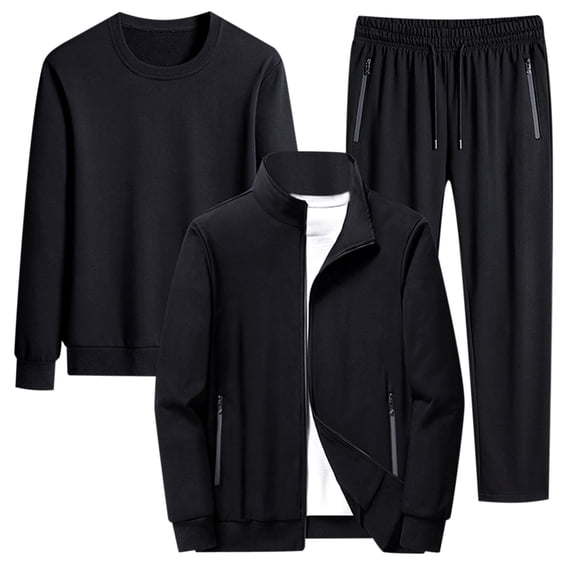 Stamzod Men'S Tracksuit Athletic Full Zip Casual Sports Jogging Gym Sweatsuit Solid Color Three-Piece Men'S Sports Suit Casual Plus Size Athletic Sweatsuits