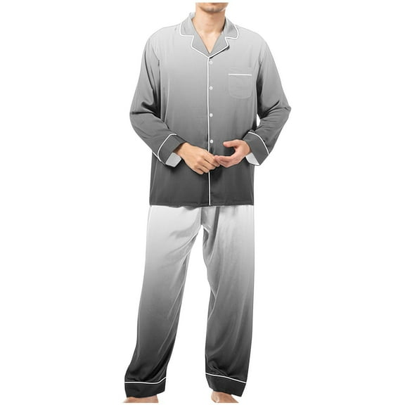 Stamzod Men Satin Pajamas Set Button Down Short Sleeve Classic Sleepwear Pants Sets 2 Piece Outfits with Pockets Soft Gradient Mens Pjs Sets