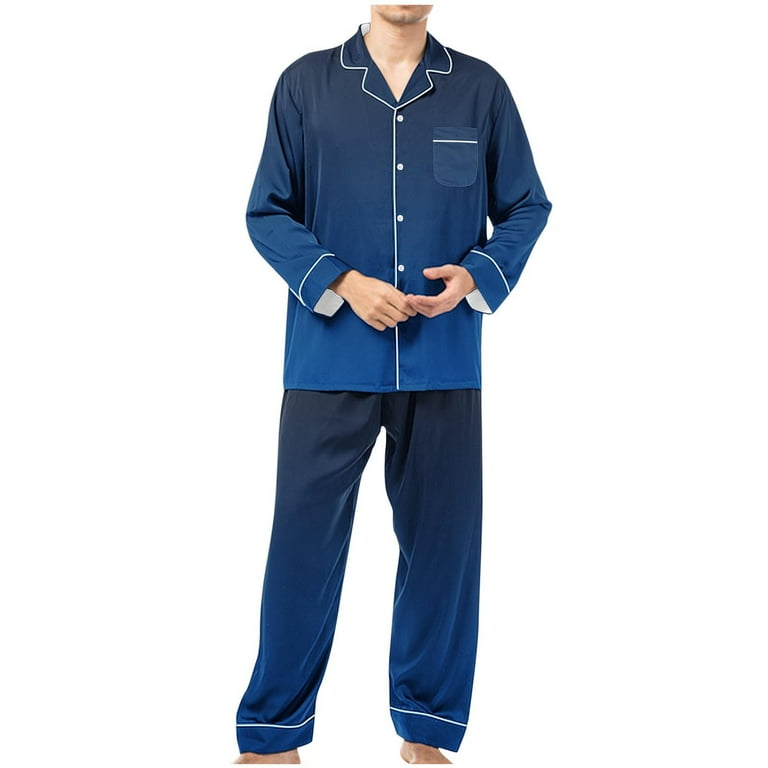 Stamzod Men Satin Pajamas Set Button Down Sleepwear Long Sleeve
