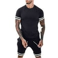 thumbnail image 1 of Stamzod Men Sets Outfits 2 Piece Casual Round Neck Solid T-Shirt Short Sleeve Blouse And Pants Set Navy L, 1 of 7