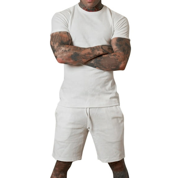 Stamzod Men Sets Outfits 2 Piece Shorts Fashion Short-sleeved Shorts Two-piece Sports And Leisure Suit White XXXL