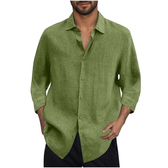 Stamzod Men Shirts Fashion Solid Color Long Sleeve Classic Button Down Shirt Men Loungewear Casual Loose Spring Fall Shirts for Men Army Green XL