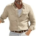 thumbnail image 1 of Stamzod Men Shirts Fashion Vintage Solid Color Cotton and Linen Work Shirts Loungewear Casual Loose Long Sleeve Shirts for Men with Pocket Khaki XXL, 1 of 6