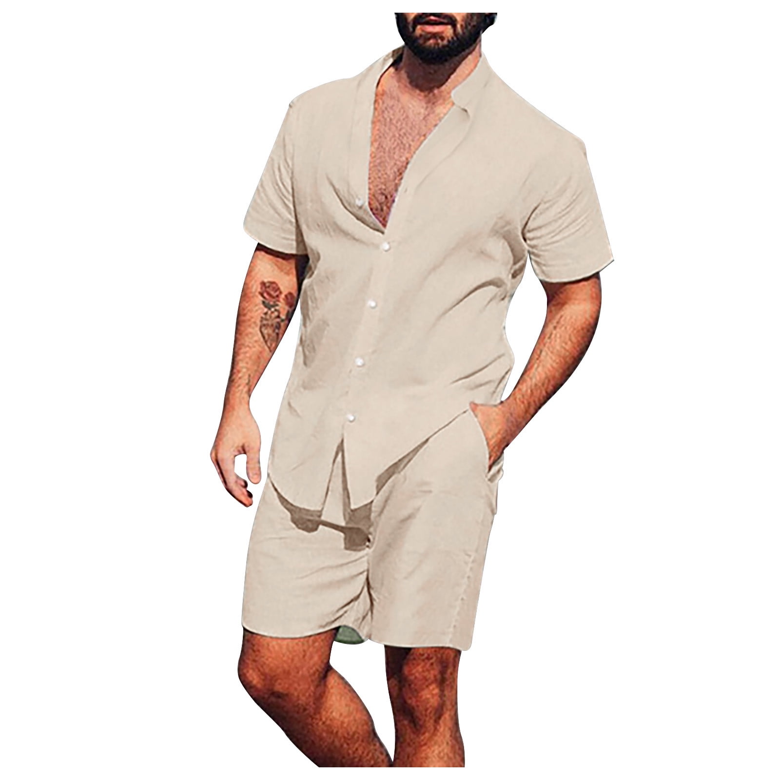 Stamzod Men Short Sets Outfits 2 Piece Clearance Casual Summer Button ...