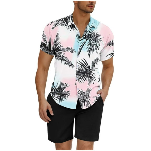 Stamzod Men Short Sets Outfits 2 Piece Fashion Tropical Printed Summer Short Sleeve Hawaiian Shirts and Shorts Sets Vacation Beach Sweatsuits for Men Black B L