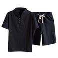 thumbnail image 1 of Stamzod Men Short Sets Outfits Short Sleeve Button Down Shirt and Drawstring Waist Shorts Lounge Sets for Men Solid Comfy Vacation Beach Outfits on, 1 of 2