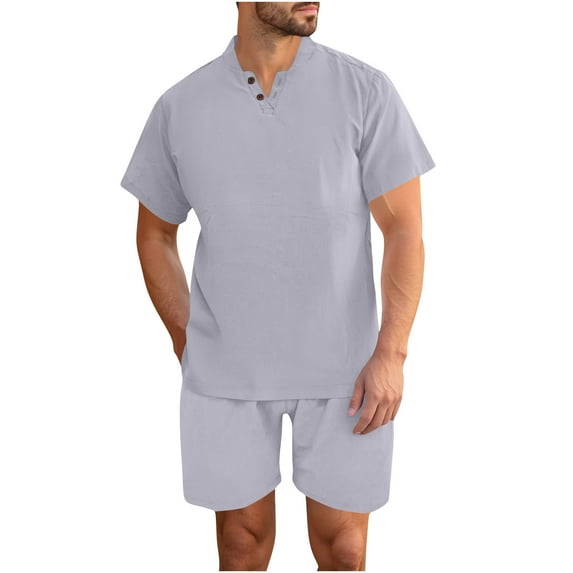 Stamzod Men Short Sets Outfits Solid Color Short Sleeve Tshirt Casual Shorts with Pocket Summer Track Suits Mens Vacation Outfits Gray XL