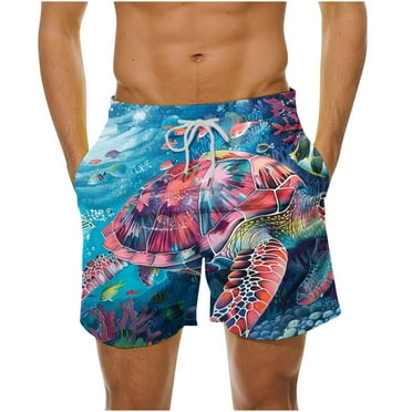 Summer Savings! Stamzod Men Shorts Summer Outdoor Funny Print Drawstring Waist Hawaii Beach Shorts Lightweight Quick Dry Plus Size Mens Swim Trunks On Clearance