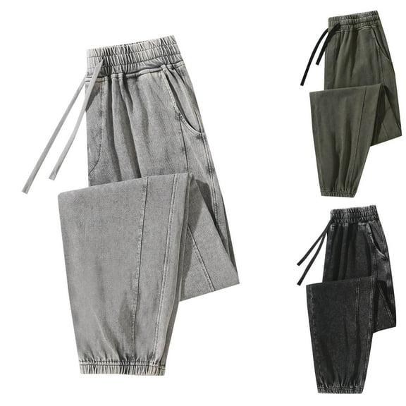 Stamzod Men Sweatpants Fashion Vintage Washed Elastic Waist Jogging Pants Men Casual Oversized Gym Pants with Pockets Army Green B XXXL