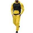 thumbnail image 1 of Stamzod Men Sweatsuits Sets Fashion Patchwork Long Sleeve Hoodies Jogger Sweatpants 2 Piece Casual Track Suits Mens Fall Winter Activewear Yellow K XXL, 1 of 9