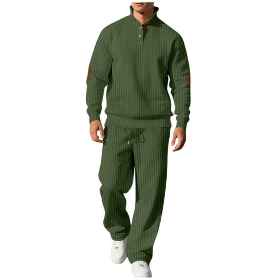 Stamzod Men Sweatsuits Sets Solid Color Stand Collar Long Sleeve Pullover Sweatshirts and Pants Casual Oversized Track Suit Men Outfits 2 Piece Army Green C XXXL
