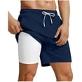 thumbnail image 1 of Stamzod Men Swim Trunks with Compression Liner 2 In 1 Quick-Dry Swim Shorts Big & Tall Board Shorts Dark Blue B M, 1 of 5