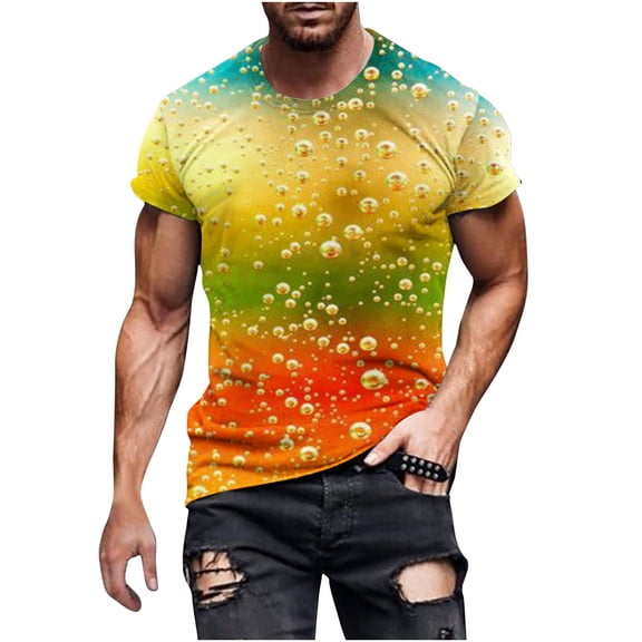 Stamzod Men T Shirts Fashion Patchwork Printing Summer Round Neck Basic Tee Tops Street Style Casual Plus Size Men's Clothing Orange XXXXXL