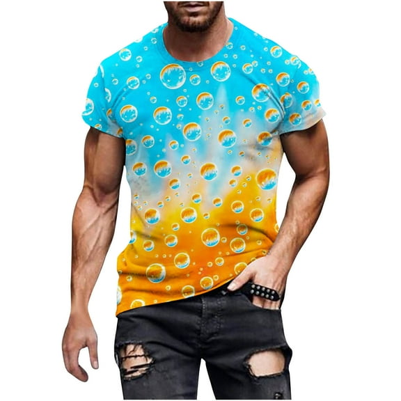 Stamzod Men T Shirts Fashion Patchwork Printing Summer Round Neck Basic Tee Tops Street Style Casual Plus Size Men's Clothing Blue M