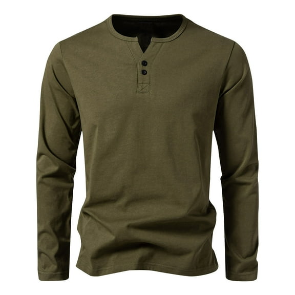 Stamzod Men T Shirts Fashion Solid Color V- Neck Classic Long Sleeve Shirt Daily Casual Loose Work Shirts for Men Army Green XXL