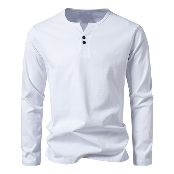 Stamzod Men T Shirts Fashion Solid Color V- Neck Classic Long Sleeve Shirt Daily Casual Loose Work Shirts for Men White XL