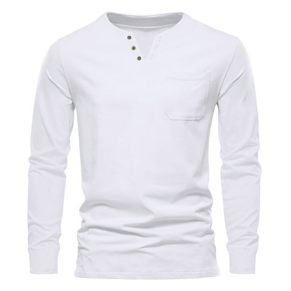 Stamzod Men T Shirts Fashion Vintage Solid Color V Neck Long Sleeve Shirts Spring and Fall Cotton and Linen Casual Shirts for Men White XL