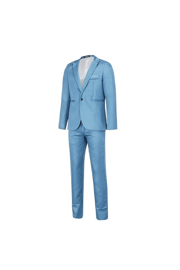 Men's 2 Piece Suits Classic Fite Button Dress Suits Tuxedo Jacket Blazer for Wedding Business Dinner Prom Sky Blue XL