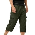 thumbnail image 1 of Stamzod Men's 3/4 Length Cargo Shorts Elastic Waist Cotton Capri Pants for Hiking Work with Zipper Pockets and Belt Army Green XXL, 1 of 5