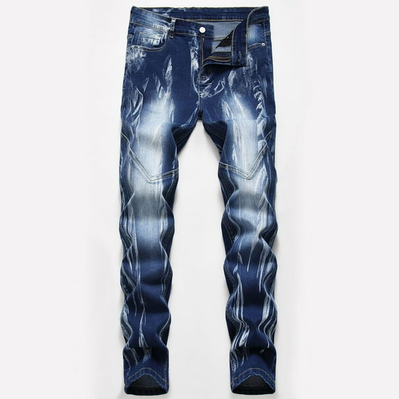 Stamzod Men's Athletic-Fit Stretch Jean Pants High-End Stretch Light Color Print Trendy Slim Jeans Plus Size Men Clothes Denim Pants Big & Tall Sizes