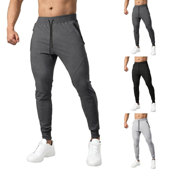 Stamzod Men's Athletic Pants Solid Color Elastic Waist Jogging Pants Men Casual Workout Gym Sweatpants with Pockets Gray-4 S