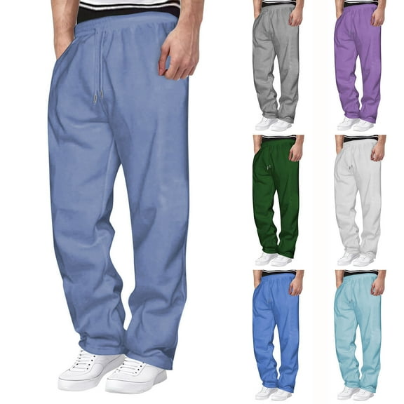 Stamzod Men's Athletic Pants Solid Color Elastic Waist Straight Sweat Pants with Pockets Casual Sweatpants for Men Gray S