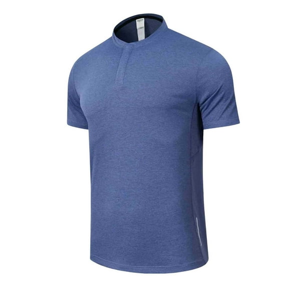 Stamzod Men's Athletic Shirts & Tees Summer Solid Button Oversized Shirt Casual Short Sleeve Tshirts for Gym Running Workout Blue E M