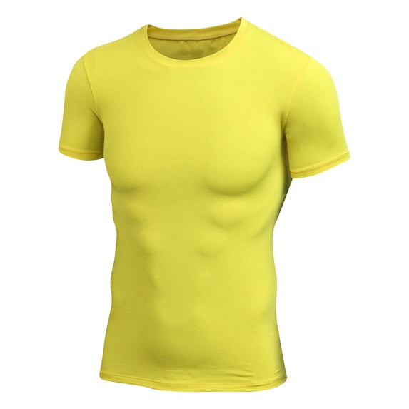 Stamzod Men's Athletic Shirts & Tees Summer Solid Color Quick-Dry Pullover T Shirts Casaul Fit Stretch Workout Shirts for Men Yellow-1 XL