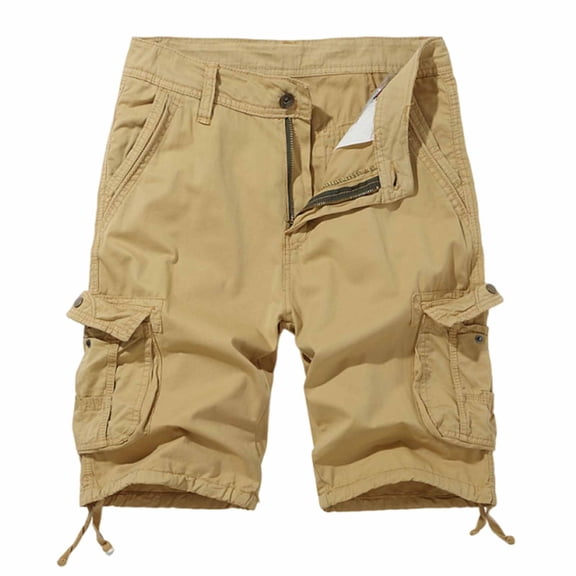 Stamzod Men's Cargo Shorts Solid Color Vintage Summer Ooutdoor Hiking Shorts Men Casual Work Short with Multi-Pocket Khaki XXL