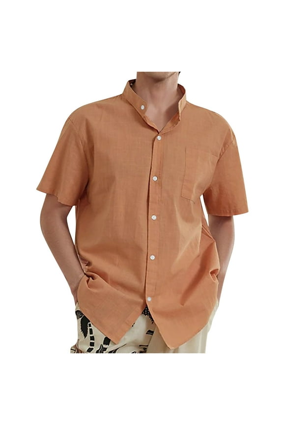 Men's Casual Shirt Short Sleeve Wrinkle-Free Dress Shirt for Men ButtonDown Plus Size Summer Beach Wedding Shirt on
