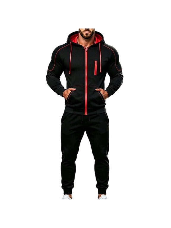 Men's Clothing Sets 2 Piece Jogging Suits Color Block Zip Up Hoodie and Sweatpants Set Track Suits Mens Fall Winter Clothes XXL