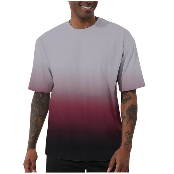 Stamzod Men's Clothing Summer Round Neck Short Sleeve Gym Shirts Men Fashion Gradient Casual Tshirts for Workout Running Brown M
