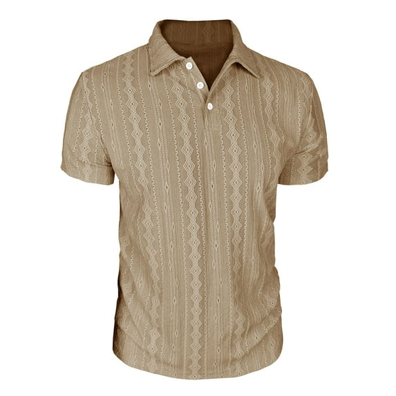 Stamzod Men's Clothing Summer Solid Color Collared Knitting Cotton Shirts Short Sleeve Beach Shirt for Men Casual Vacation Outfits Khaki S