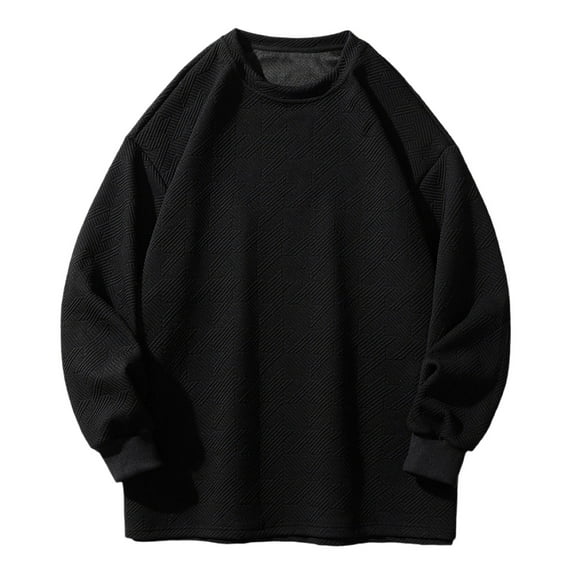 Stamzod Men's Crewneck Sweatshirts Solid Color Geometric Texture Long Sleeve Casual Pullover Shirt Windproof Loose Fit Fall Winter Top Plus Size