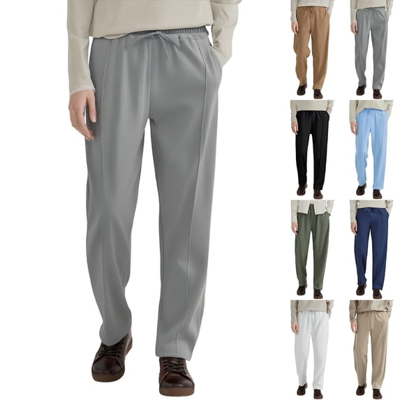 Stamzod Men's Dress Pants Business Casual Linen Pants Men Straight Leg Work Trousers with Pocket Gray XXL