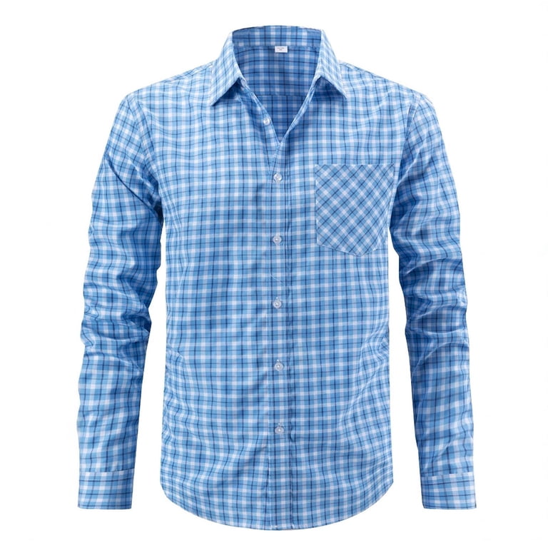 Stamzod Men's Dress Shirts Fashion Plaid Printed Turndown Long Sleeve Work  Shirts Business Casual Button Up Shirts for Men Blue F L - Walmart.com