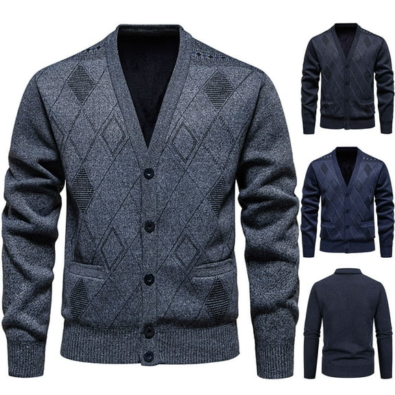Stamzod Men's Fashion Cardigan Jacket V Neck Long Sleeve Button Up Sweater Cardigans with Pocket Casual Warm Sweater Jackets for Men Dark Gray-8 XL