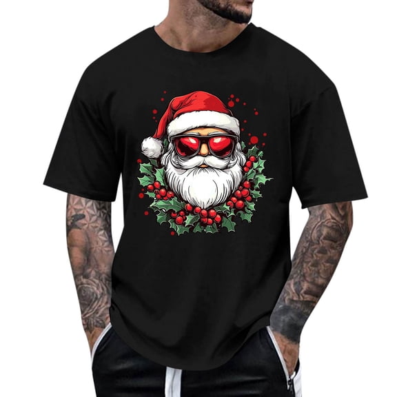 Stamzod Men's Fashion Christmas Shirt Short Sleeve Crewneck T-Shirts 2025 Xmas Santa Graphic Tees for Men Black F XXL