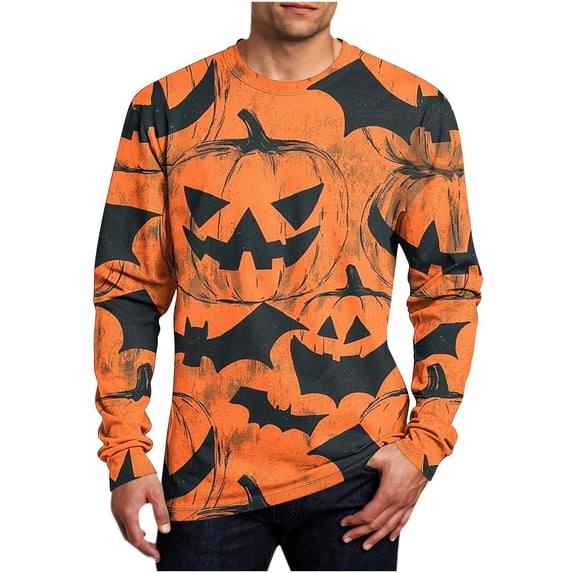 Stamzod Men's Fashion Halloween Shirts Casual Athletic Long Sleeve Shirt Funny Graphic Tshirts for Men 3XL
