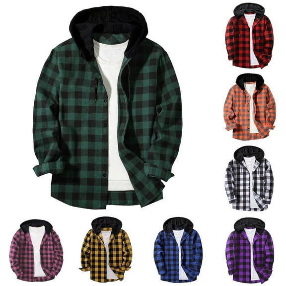 Stamzod Men's Fashion Hoodies & Sweatshirts Fashion Plaid Printed Long Sleeve Button Down Sweatshirt Casual Plus Size Men Hoodie Red D XXXXL