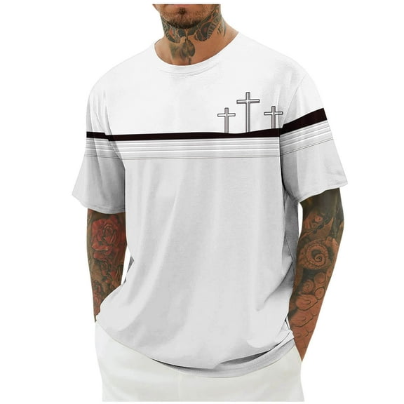 Stamzod Men's Fashion Patchwork Printing Summer Round Neck Short Sleeve Shirts Casual Loose Plus Size Tshirts Shirts for Men Gray XXL